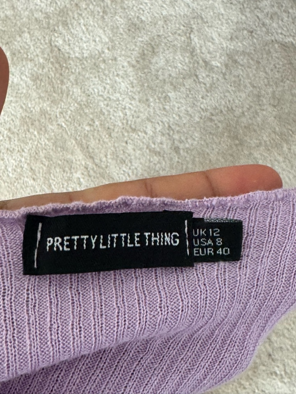 PrettyLittleThing Lilac Ribbed Cardigan with Ruffle Trim - Picture 3 of 3